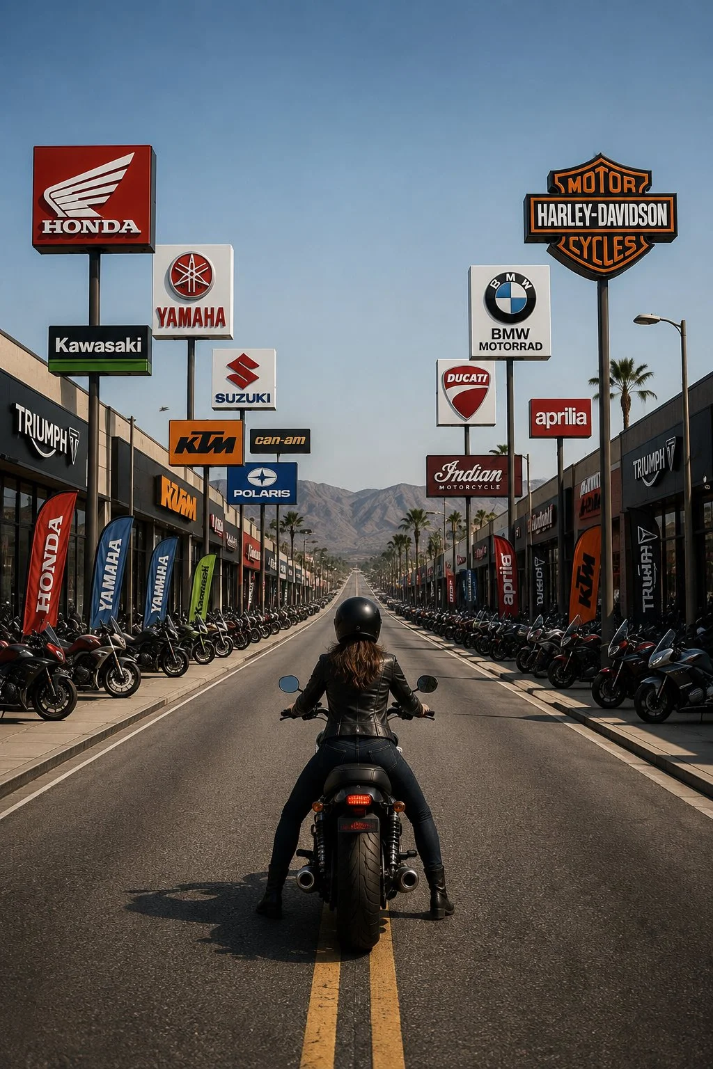 Motorcycle rider on the road at the centre of the Riders Perspective hero composition